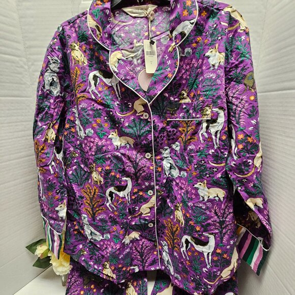 W Tag Anthropologie Print Fresh Purple Violet Dogs Poddle PJ Pajama Set Womens S - Picture 8 of 16
